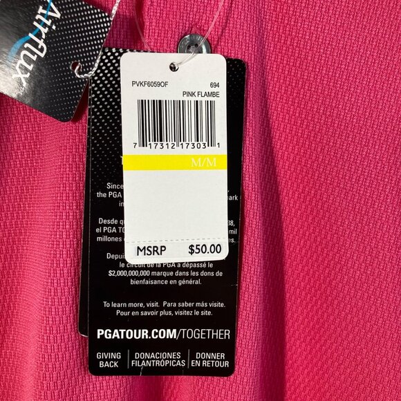 Mens PGA Tour Airflux Golf Polo Shirt Pink Flambe M NWT Polyester - Picture 5 of 10